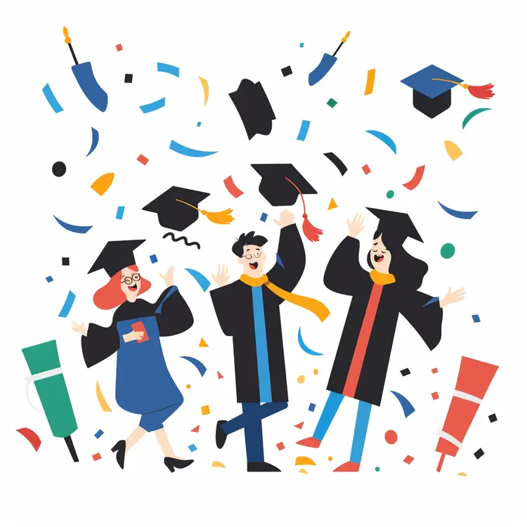 Graduation Celebration with Students and Confetti