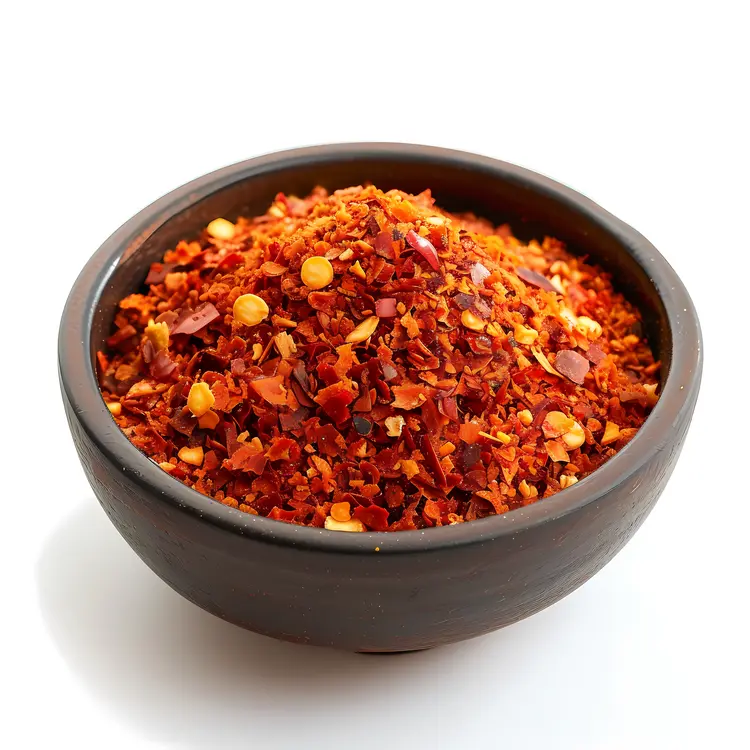 Red Pepper Flakes in Black Bowl