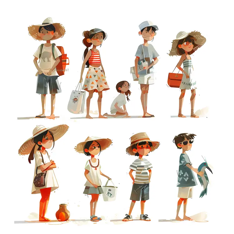 Family in Summer Vacation Clothes