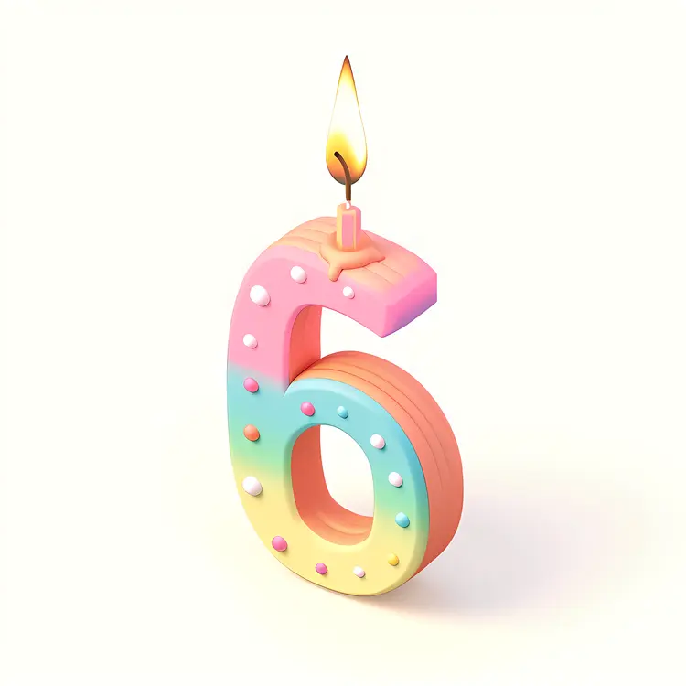 Pastel Number 6 Birthday Candle
