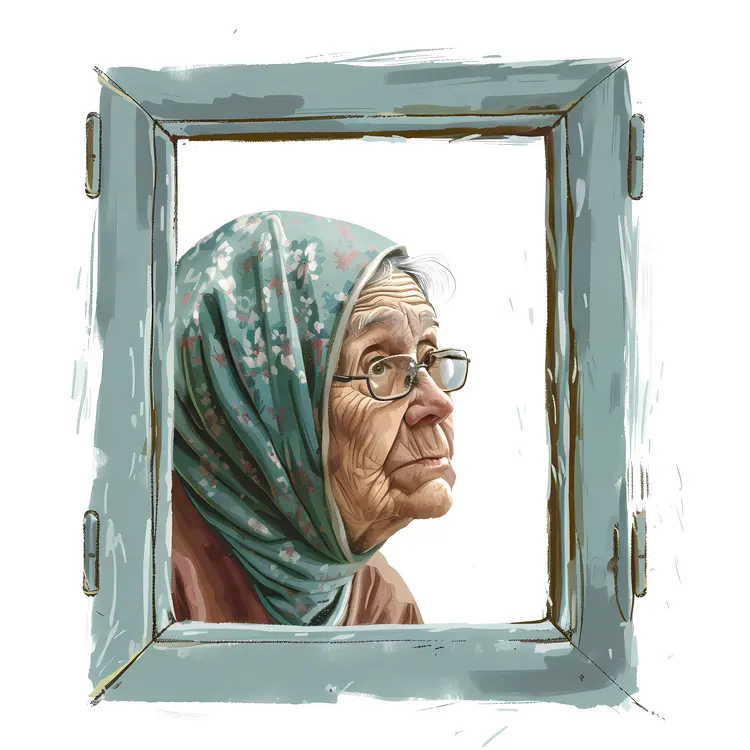 Old Woman in Wooden Frame Portrait