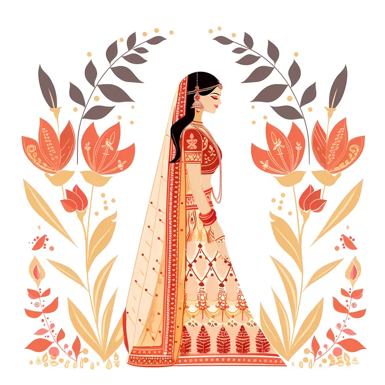 Side View of Bride in Indian Attire with Floral Background