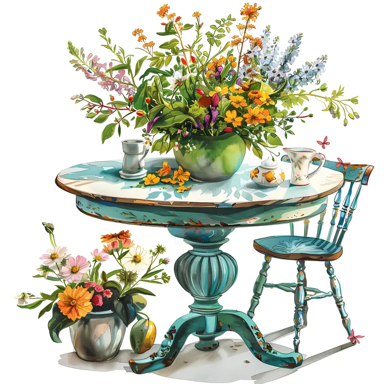 Beautiful Floral Table Setting Illustration