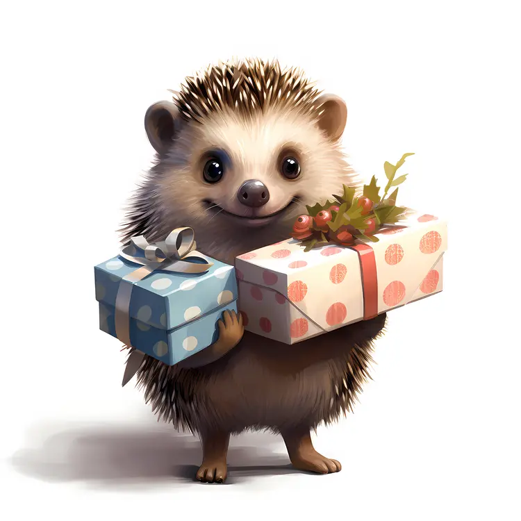 Hedgehog with Holiday Gifts