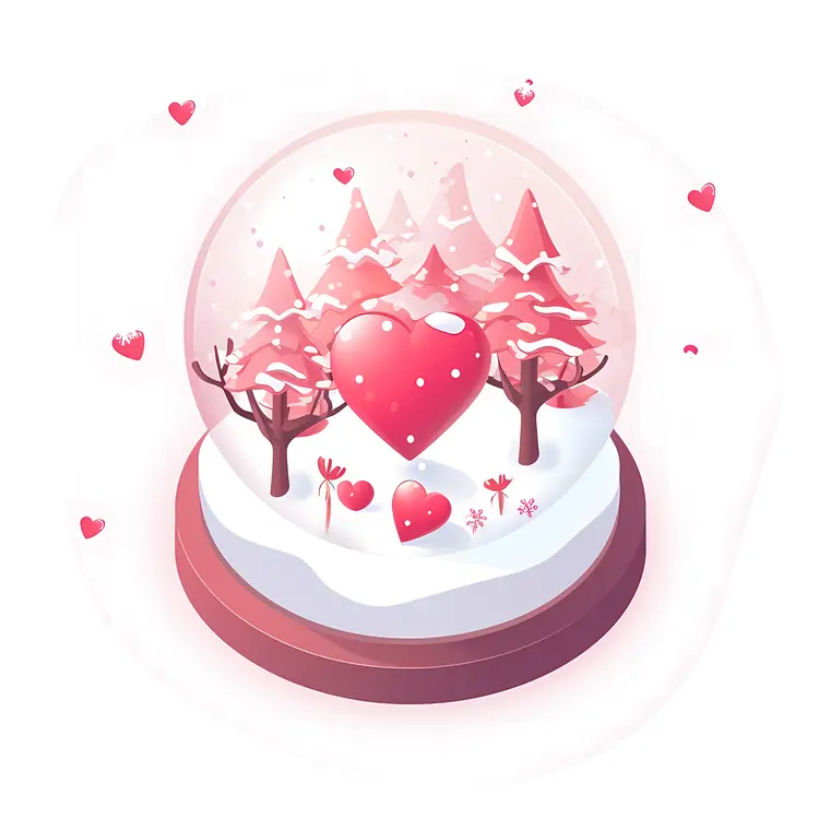 Heart Forest in Snow Globe