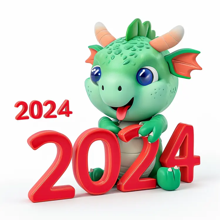 Cute Green Dragon for 2024 New Year