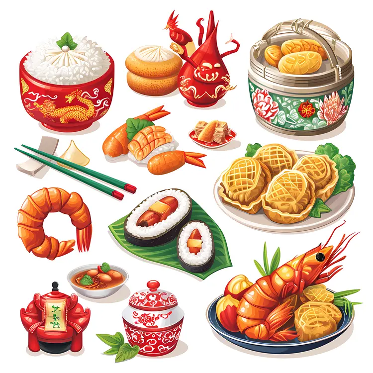 Assorted Chinese and Japanese Dishes