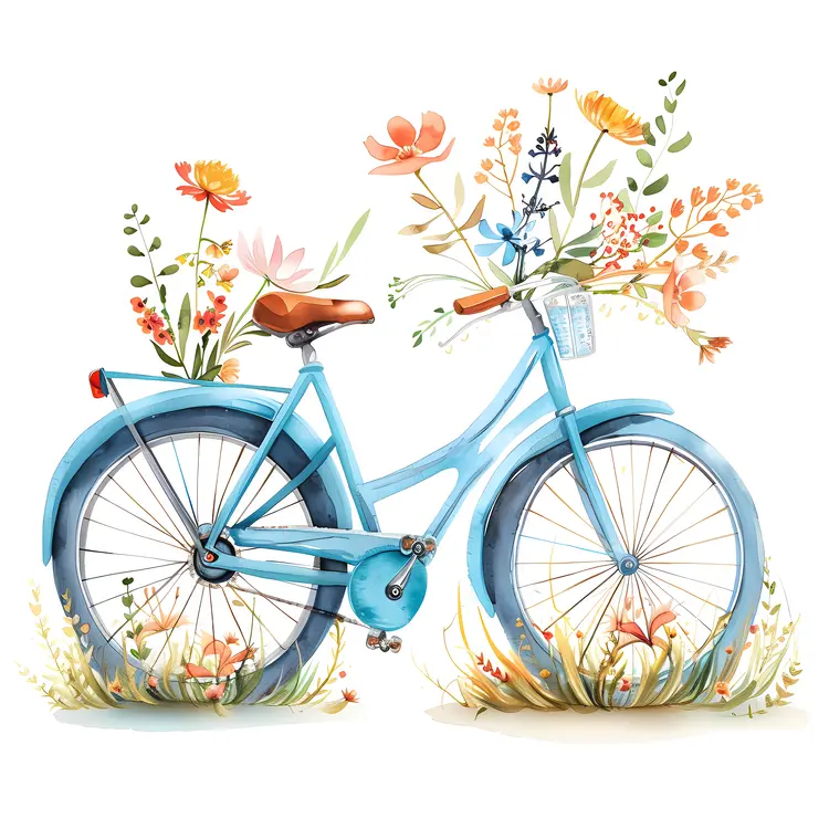 Blue Bicycle with Flowers
