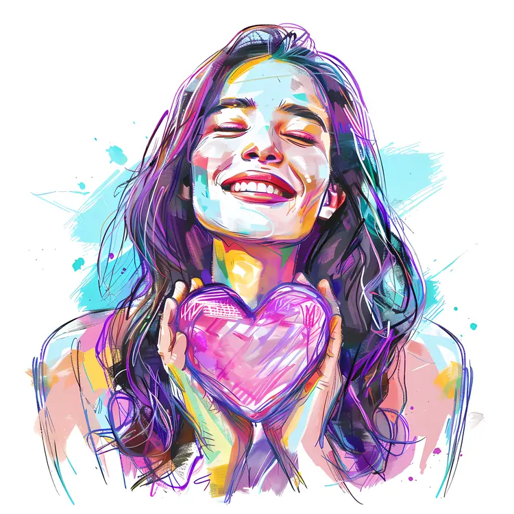 Smiling Woman Holding a Heart Illustration
