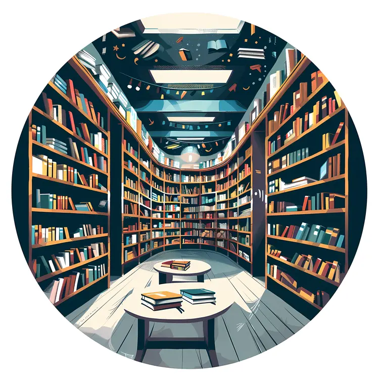 Circular Library with Tall Bookshelves