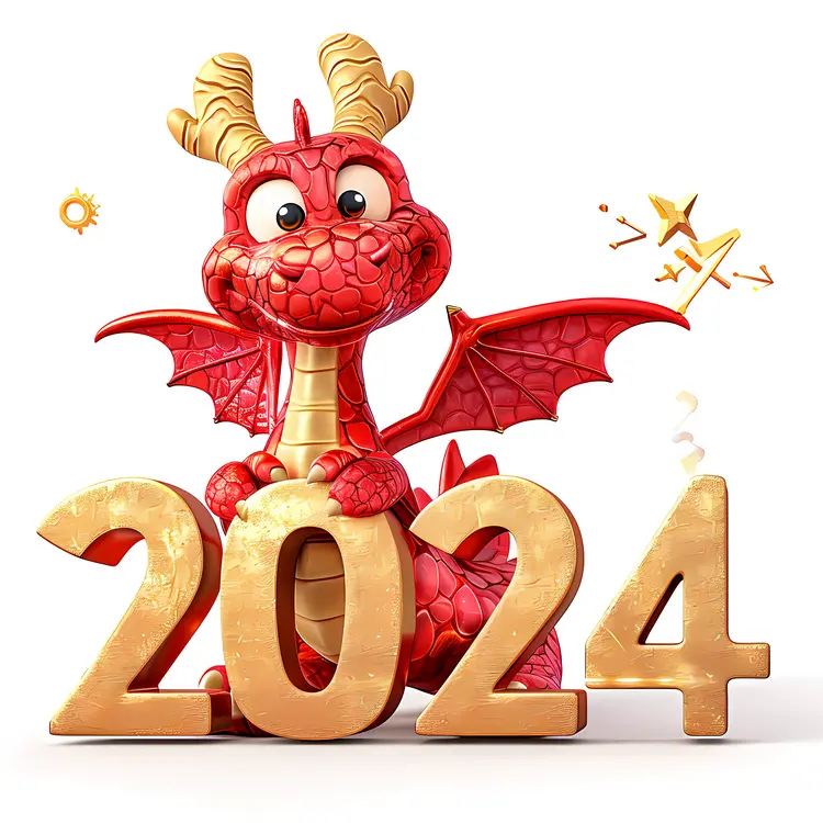 Cute Red Dragon with 2024