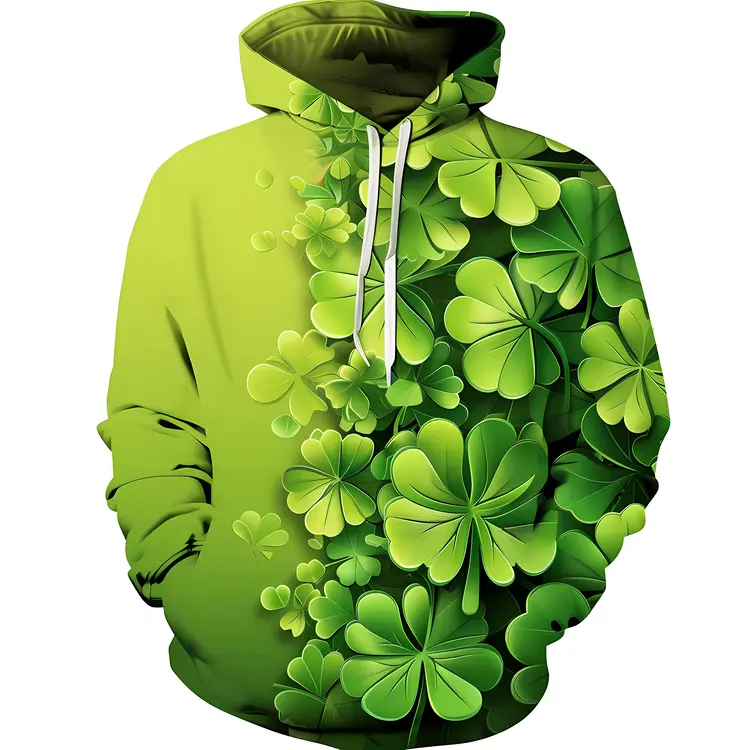 Green Hoodie with Shamrock Pattern for St. Patrick's Day