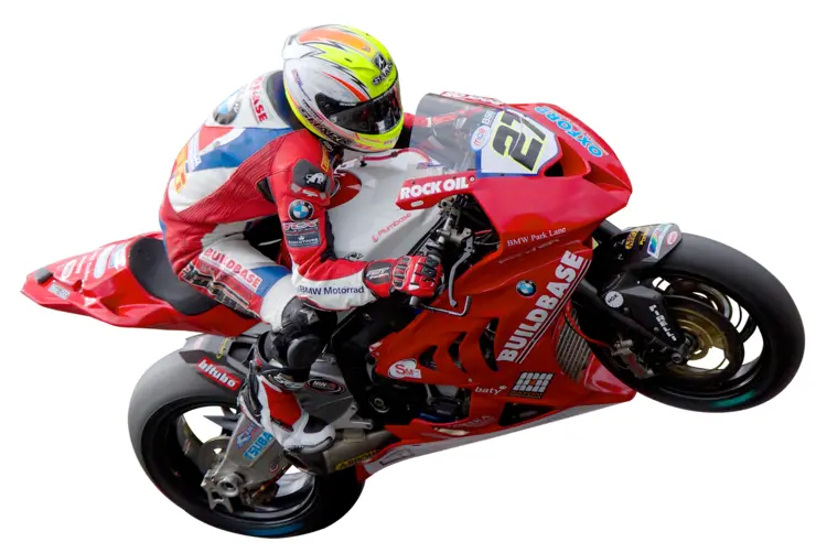 Red Motorcycle with Rider in Racing Gear