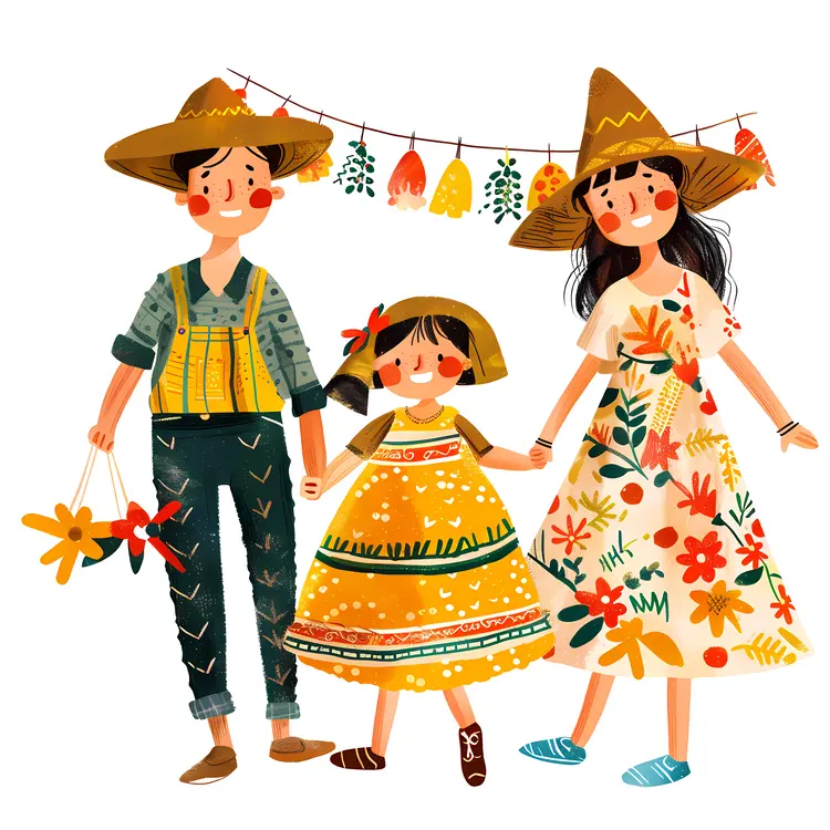 Traditional Family in Festive Clothing