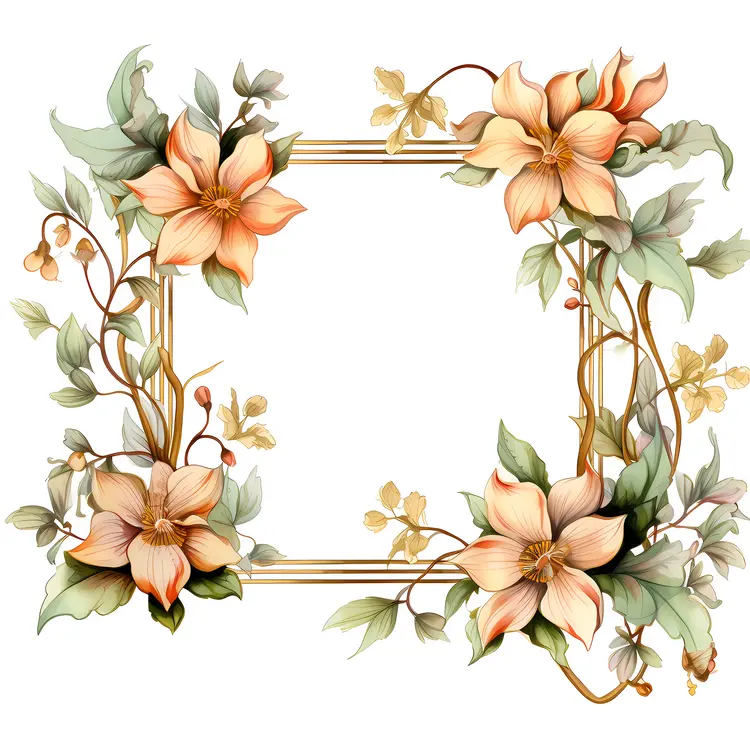 Elegant Floral Frame with Peach Flowers