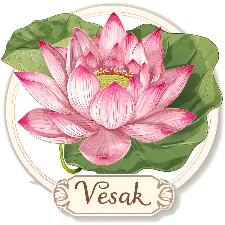 Pink Lotus Flower with Leaf for Vesak