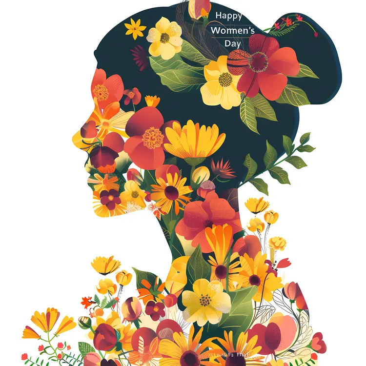 Happy Women's Day with Floral Silhouette