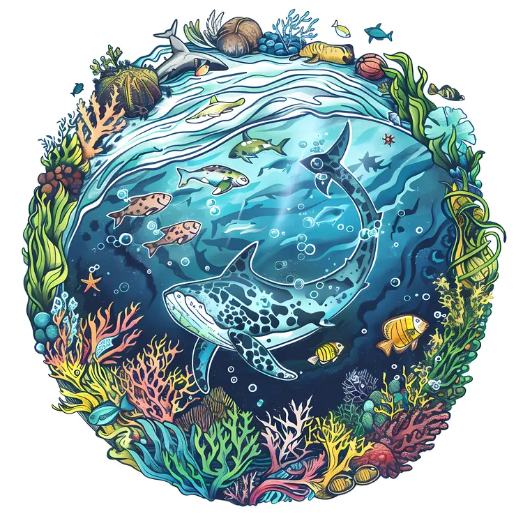 Underwater Scene with Shark and Coral