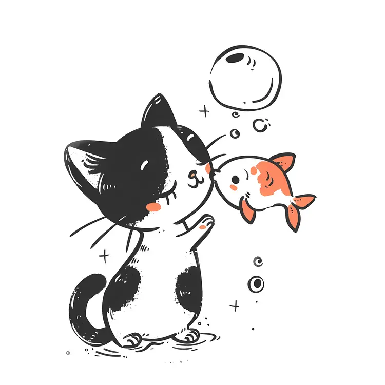 Playful Kitten with Goldfish