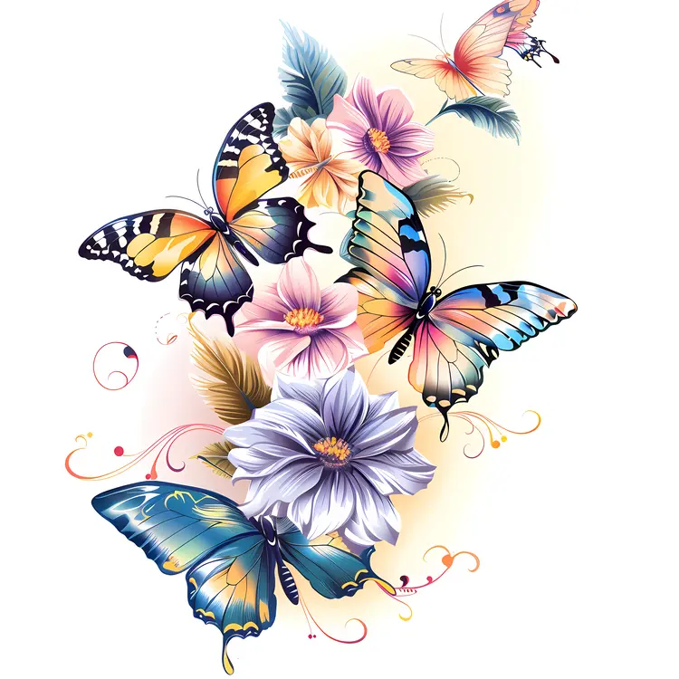 Colorful Butterflies and Flowers