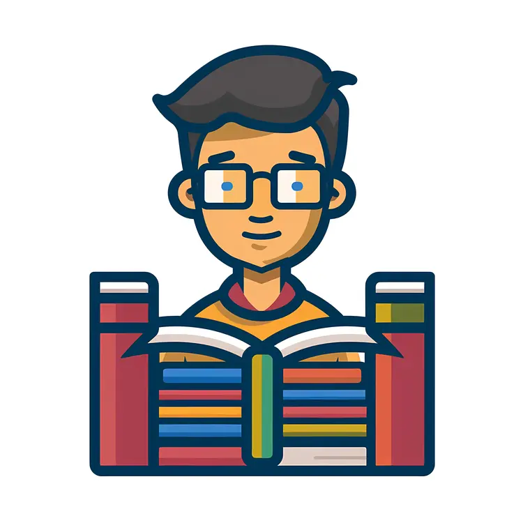 Boy with Glasses and Stack of Books