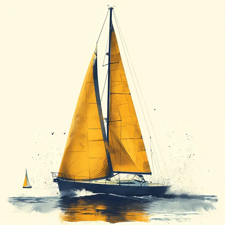Sailboat with Yellow Sail on the Ocean