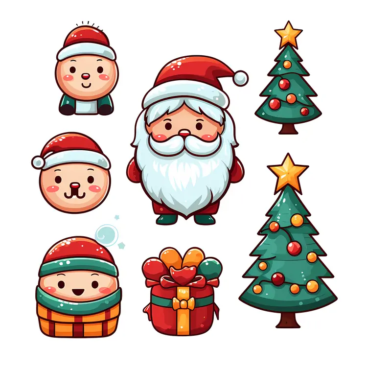 Christmas Icons with Santa and Tree