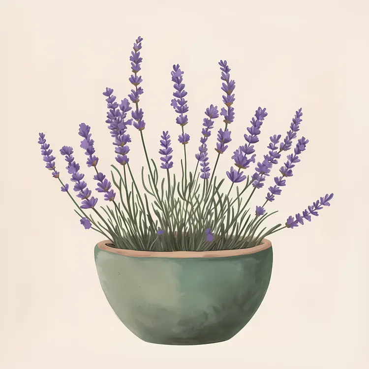 Lavender in Green Pot Illustration