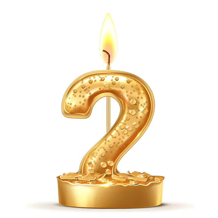Golden Number Two Candle for Birthday Celebration