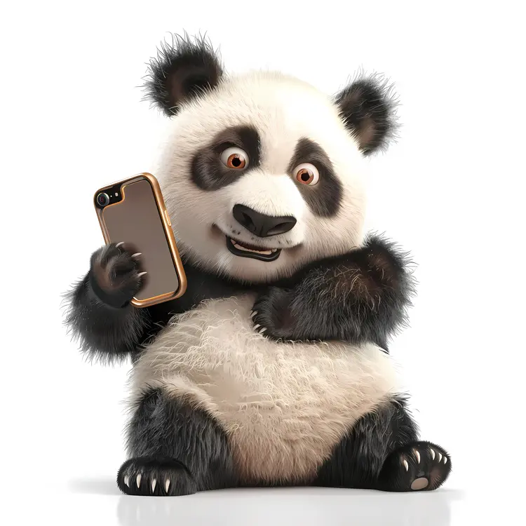 Panda Taking a Selfie with Smartphone