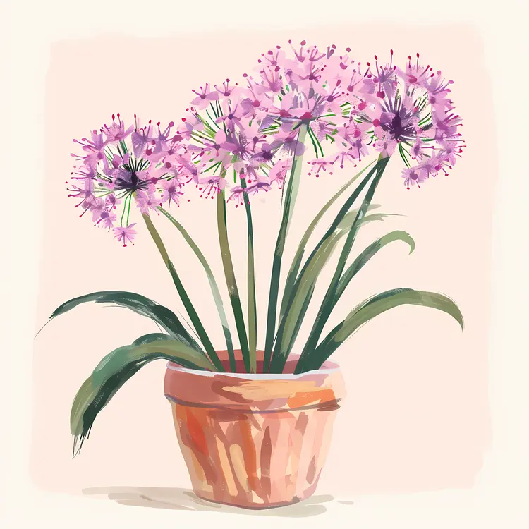 Purple Allium Flowers in Flower Pot