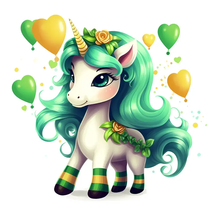 Charming Green-haired Unicorn with Floral Decorations