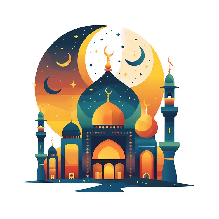 Colorful Night Mosque Illustration