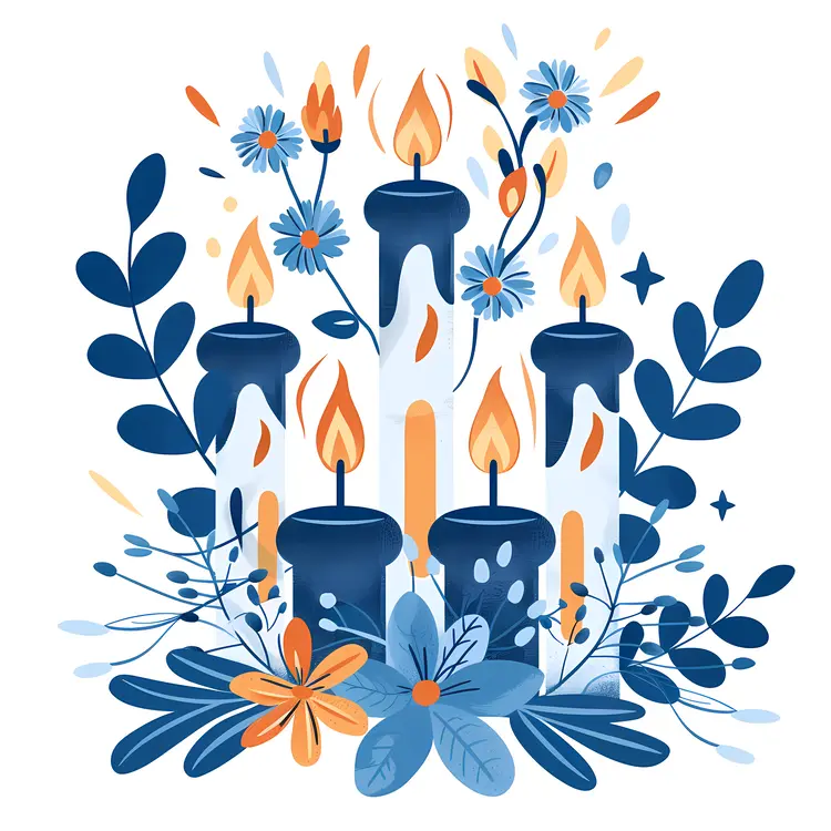 Blue Candles with Floral Decor