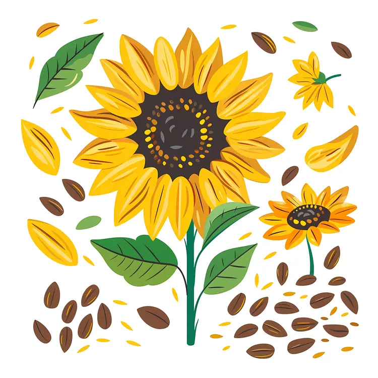Sunflower with Seeds and Leaves