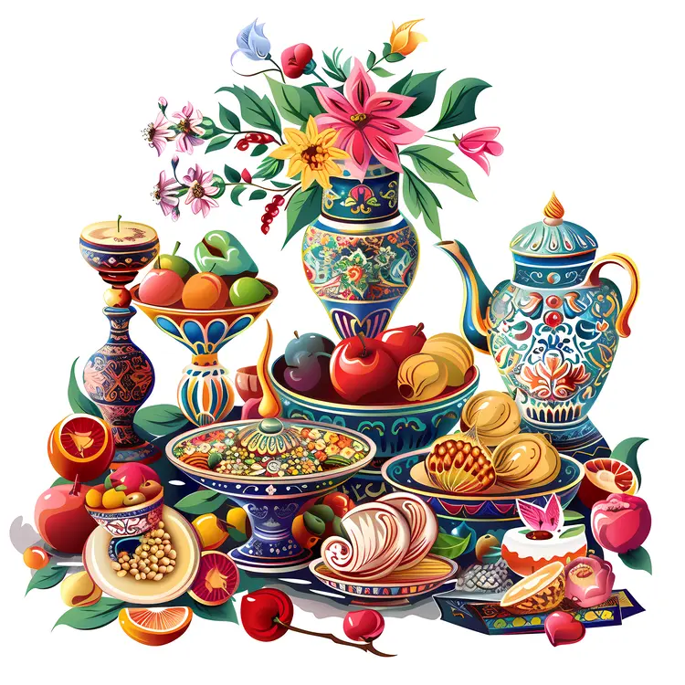 Ornate Table Setting with Fruit and Flowers