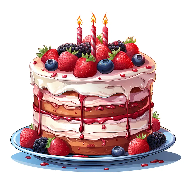 Berry Cake with Candles for Birthday Celebration
