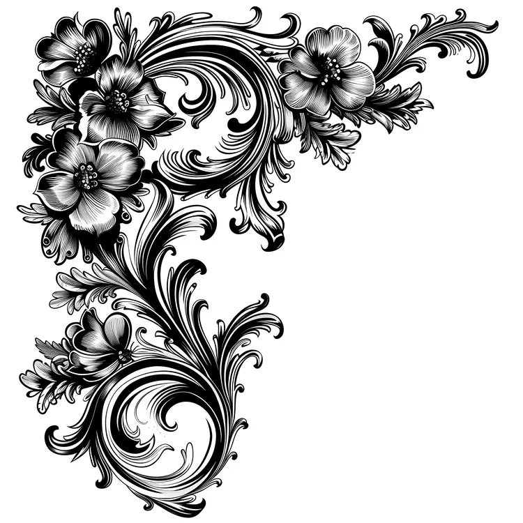 Black and White Floral Corner Design