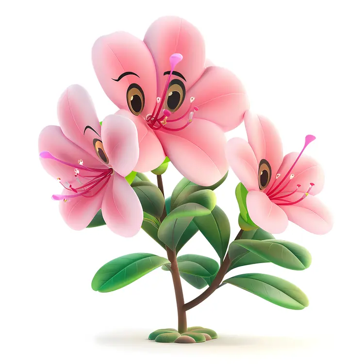 Three Cute Pink Flowers with Smiling Faces