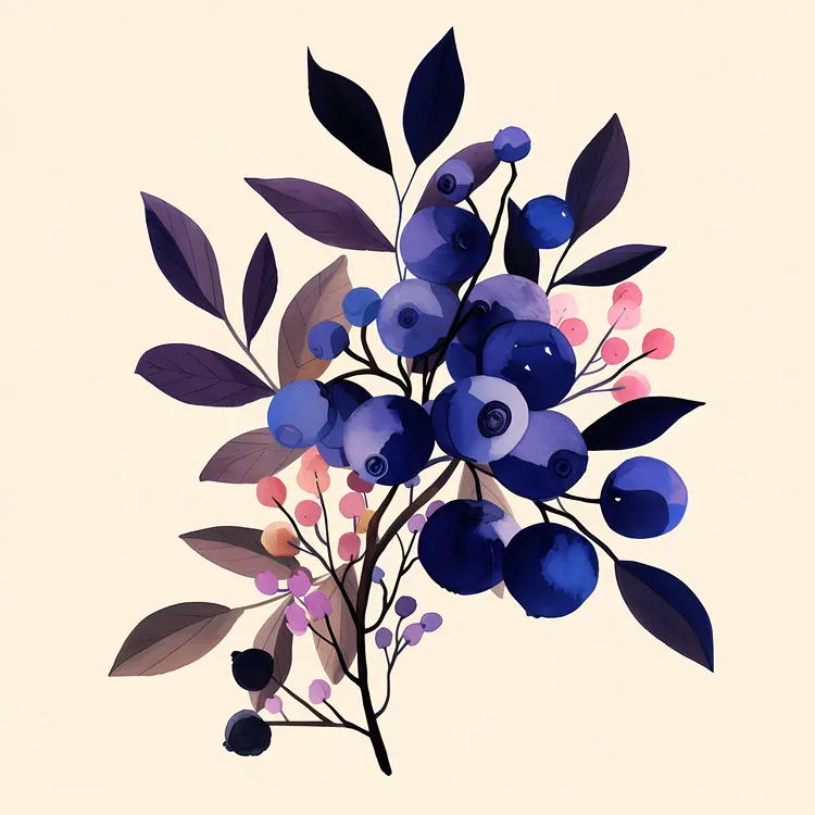 Blueberries with Leaves Illustration