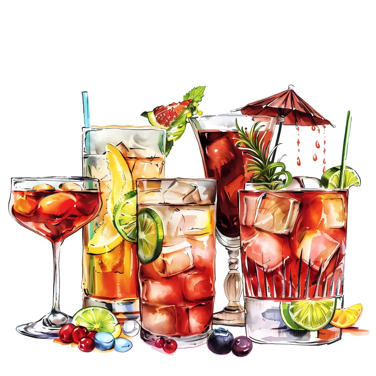 Colorful Cocktails with Fruit Garnish