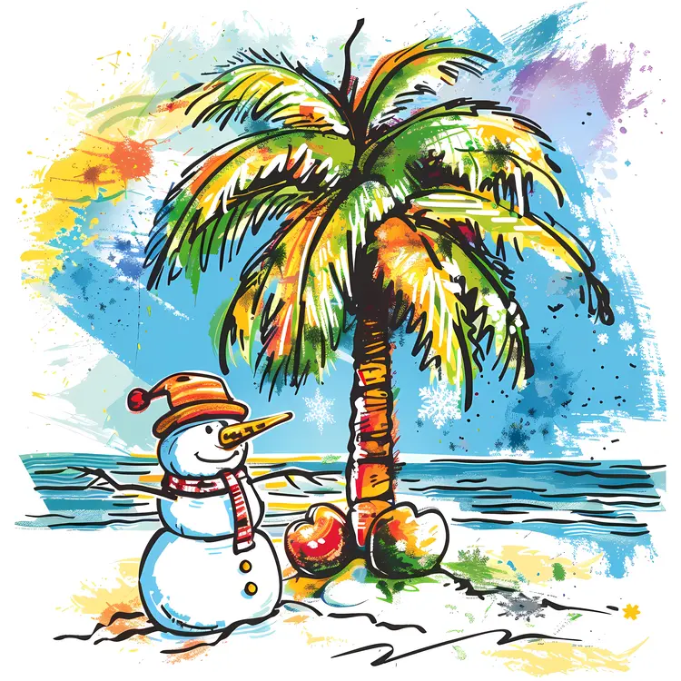 Snowman and Palm Tree in Tropical Christmas