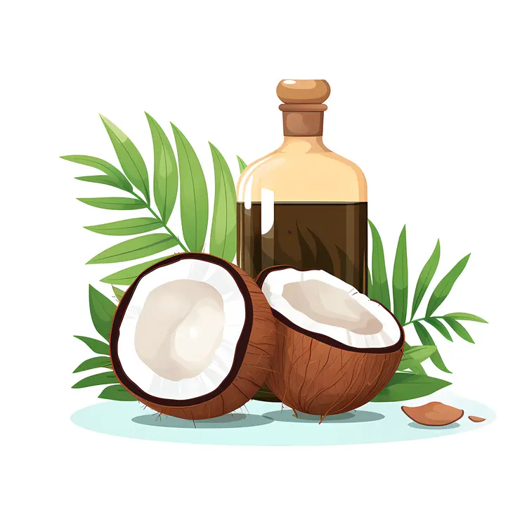 Coconut and Oil with Leaves