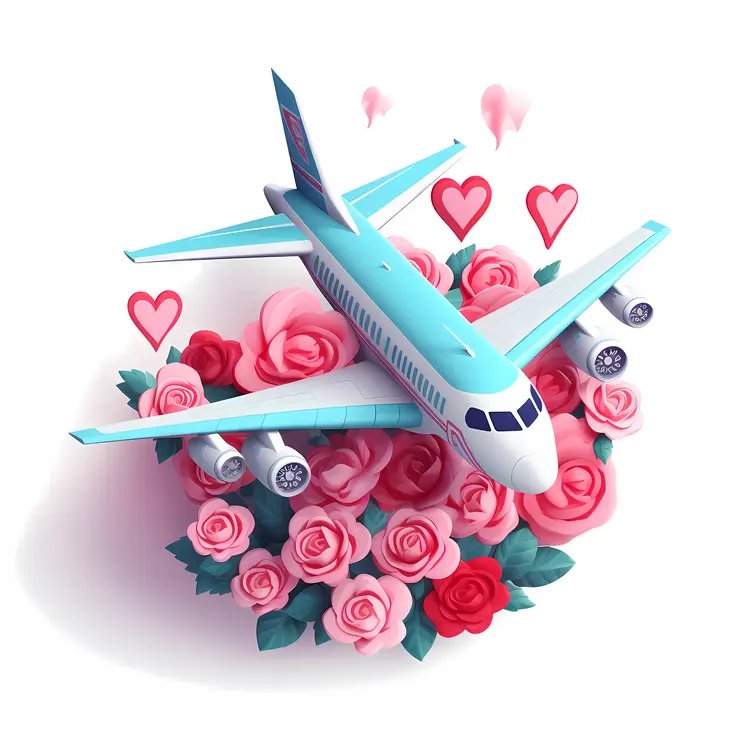 Airplane with Roses and Hearts
