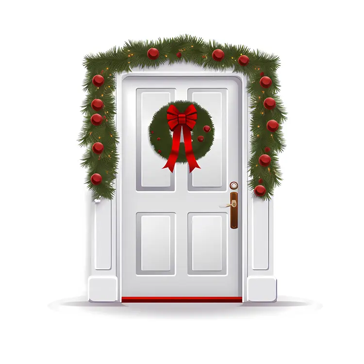 Festive Christmas Door with Wreath and Garland