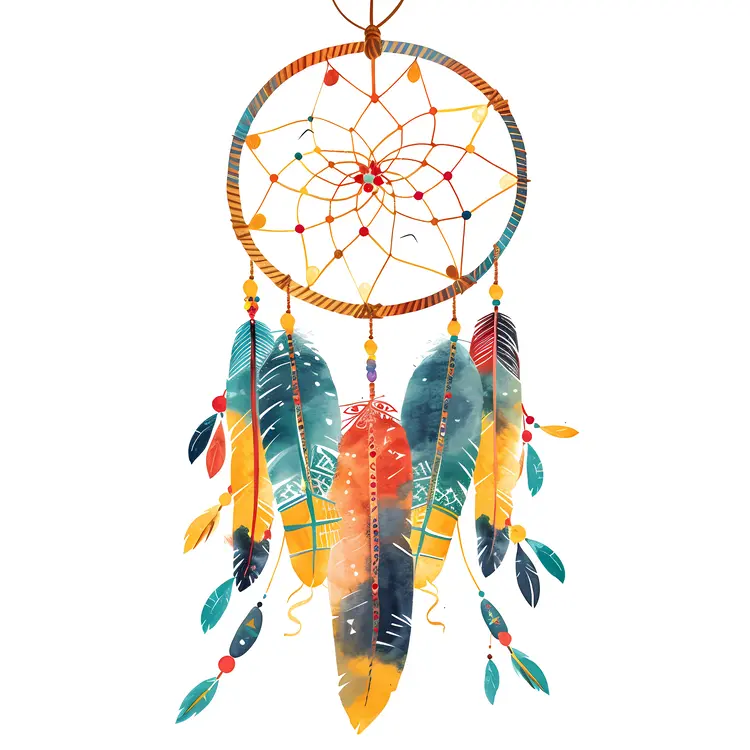 Watercolor Dreamcatcher with Feathers
