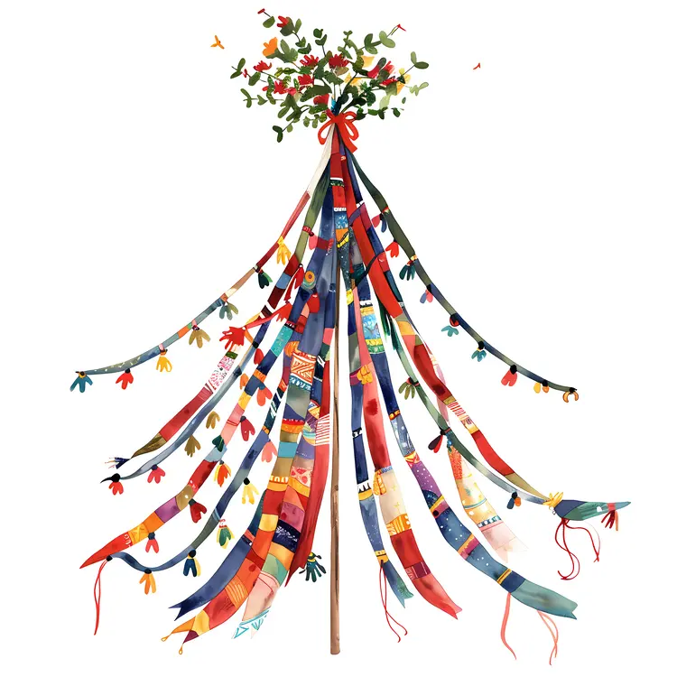 Traditional Maypole with Colorful Ribbons