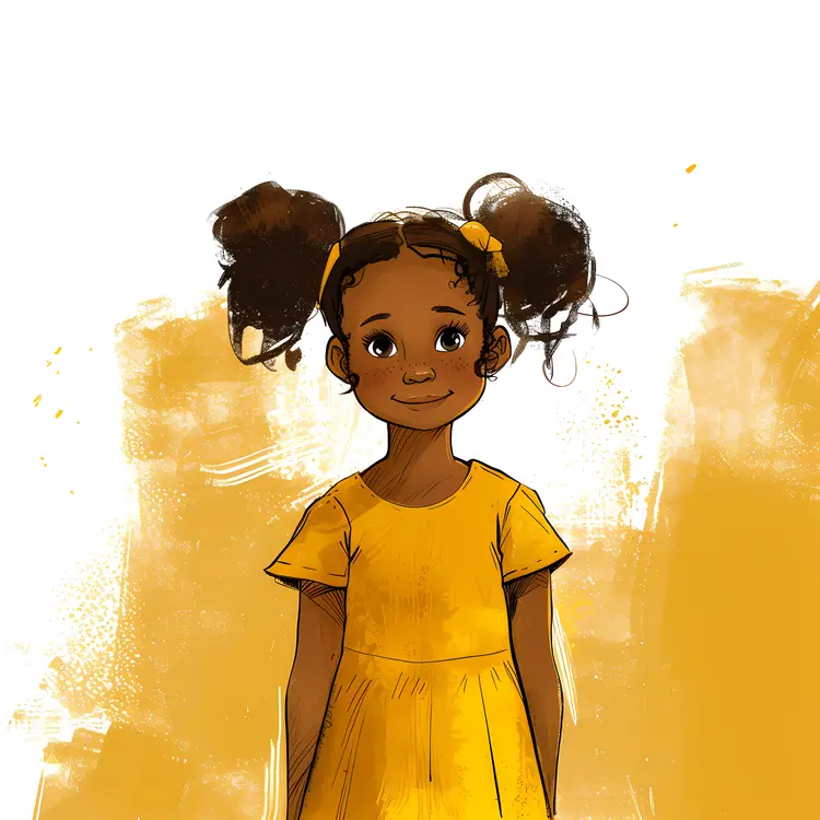 Cute Girl in Yellow Dress with Pigtails