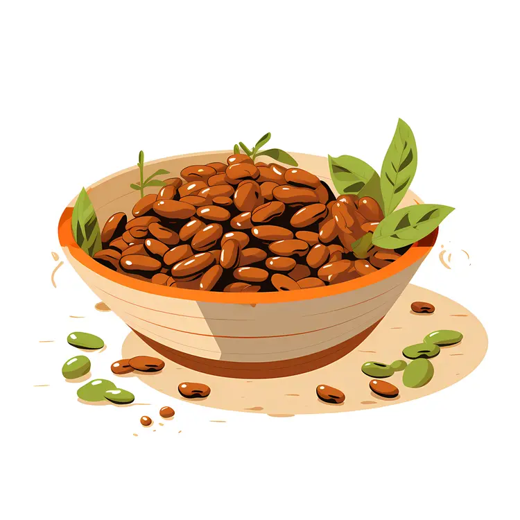 Bowl of Brown Beans with Leaves