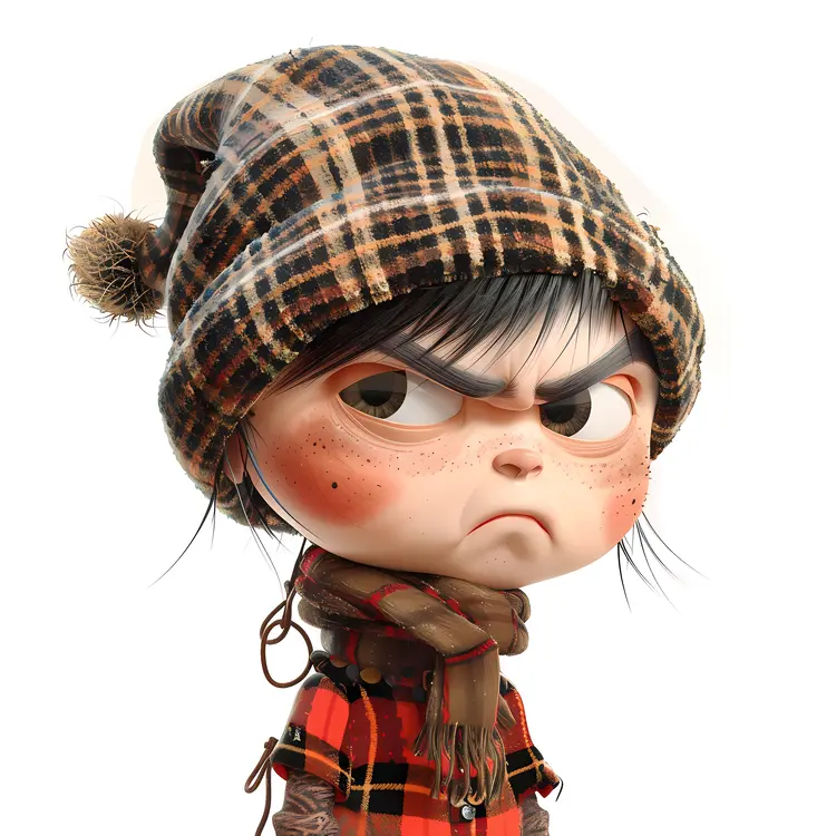 Angry boy in plaid hat